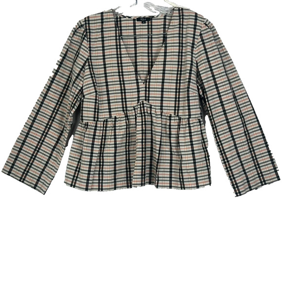 Rails Top Women's M Noella Stockholm Check Plaid V-Neck Ruffle Cropped Peplum - Picture 1 of 8